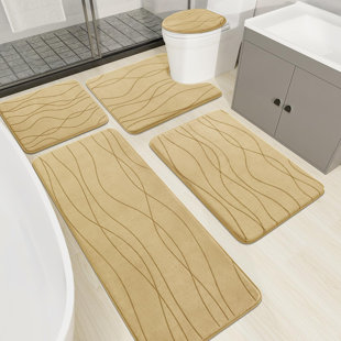 Memory Foam Beige Bathroom Rug Sets 5 Piece, Ultra Absorbent Bath Mat For Bathroom , Non-Slip Machine Washable, Dry Quickly
