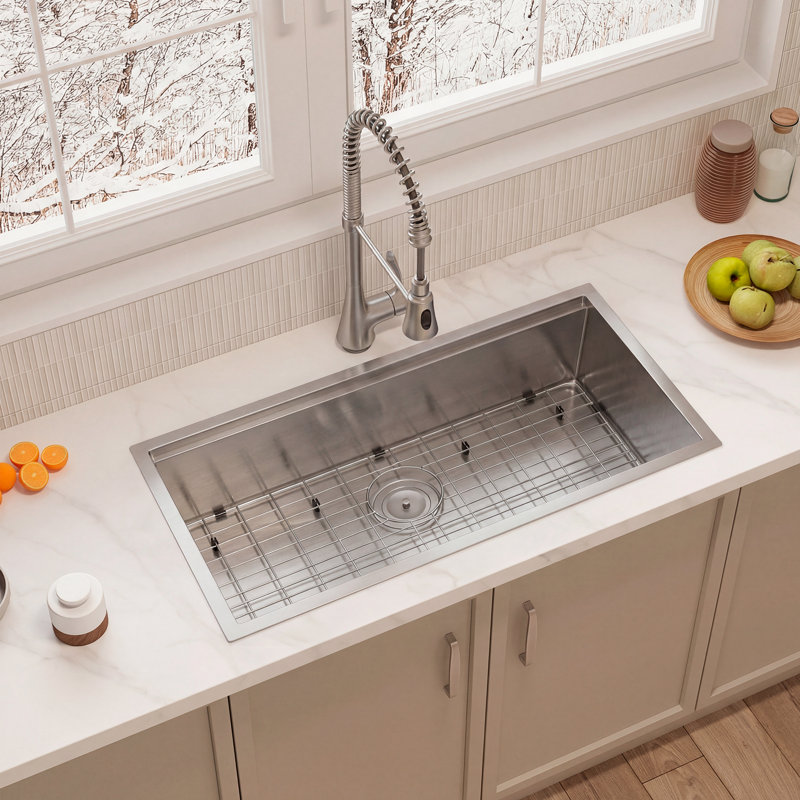 Pull-Down Commercial Combo 32" L x 19" W Workstation Kitchen Sink with Faucet and Accessories Included