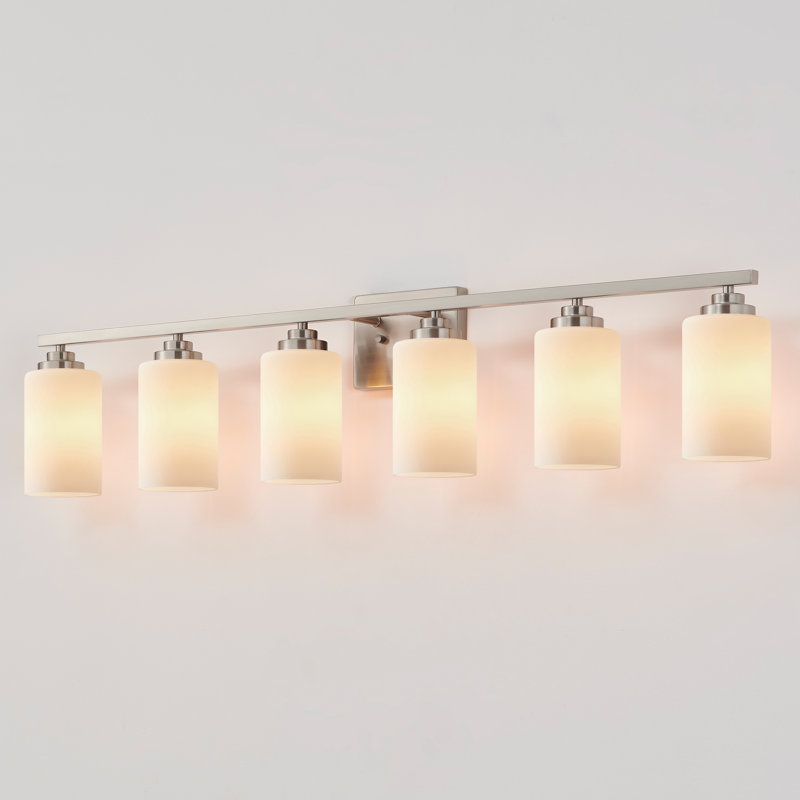 Vanity Light With Frosted White Glass, Brushed Nickel, 6