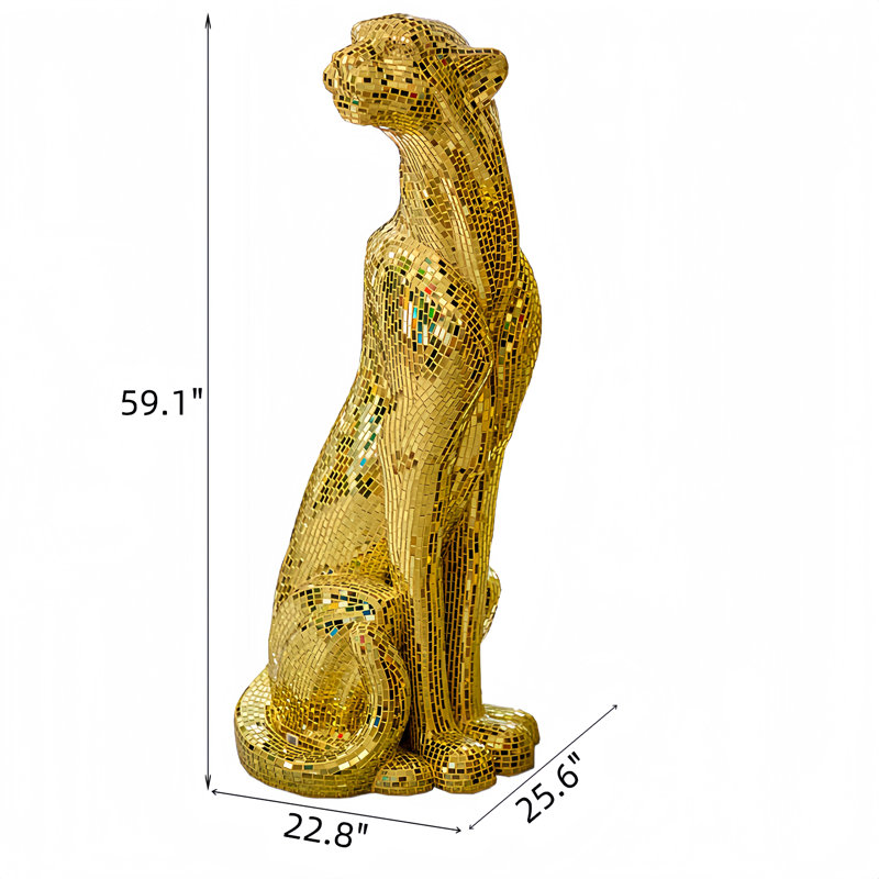 Crystal Jaguar Statue Gold Mirror Finish - Left , Gold