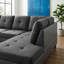 Black Grey Storage Ottoman | Flannel + Faux Leather | X-Stitching | Solid Wood Frame