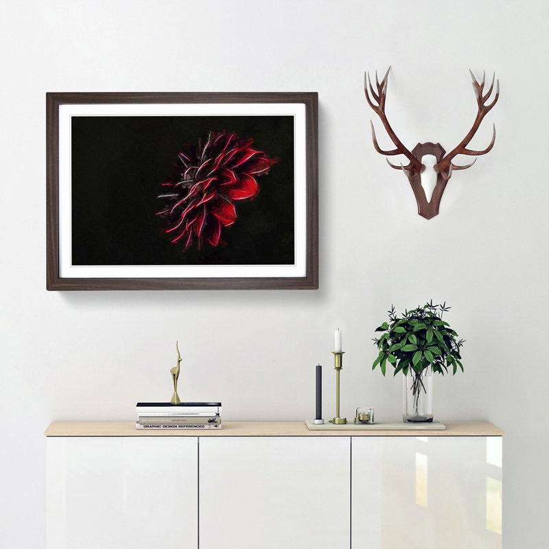 Red Flower in Abstract - Picture Frame Painting Print, 36cm H x 48cm W x 2cm D, Walnut Framed