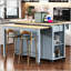 Îlot de cuisine 47 po avec table de salle à manger extensible, supports internes et prise de courant - gris-bleu-129895318