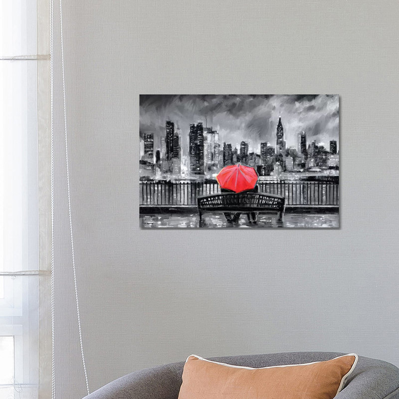 NY in Love in Red par P.D. Moreno - reproduction de photo, Pas de tapis, H 18 po x l 26 po x P 1,5 po, Toile tendue