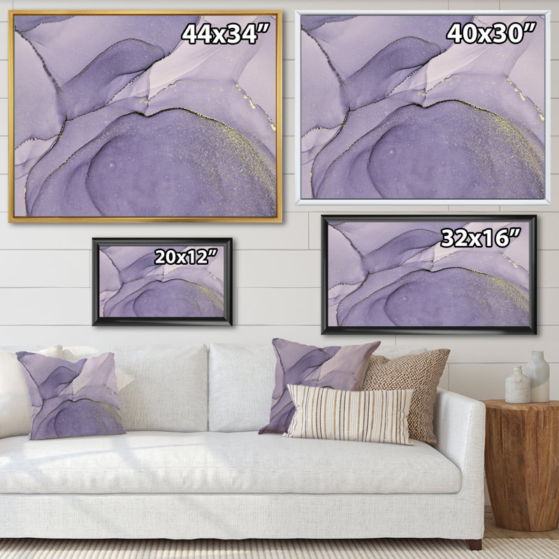«Mauve et gris», impression sur toile, Cadre flottant doré, H 24 po x l 32 po x P 1 po