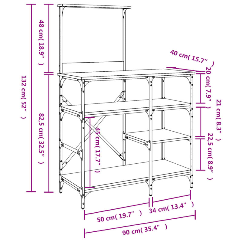 Baker's Rack 90X40x132 Cm Engineered Wood And Metal, Black
