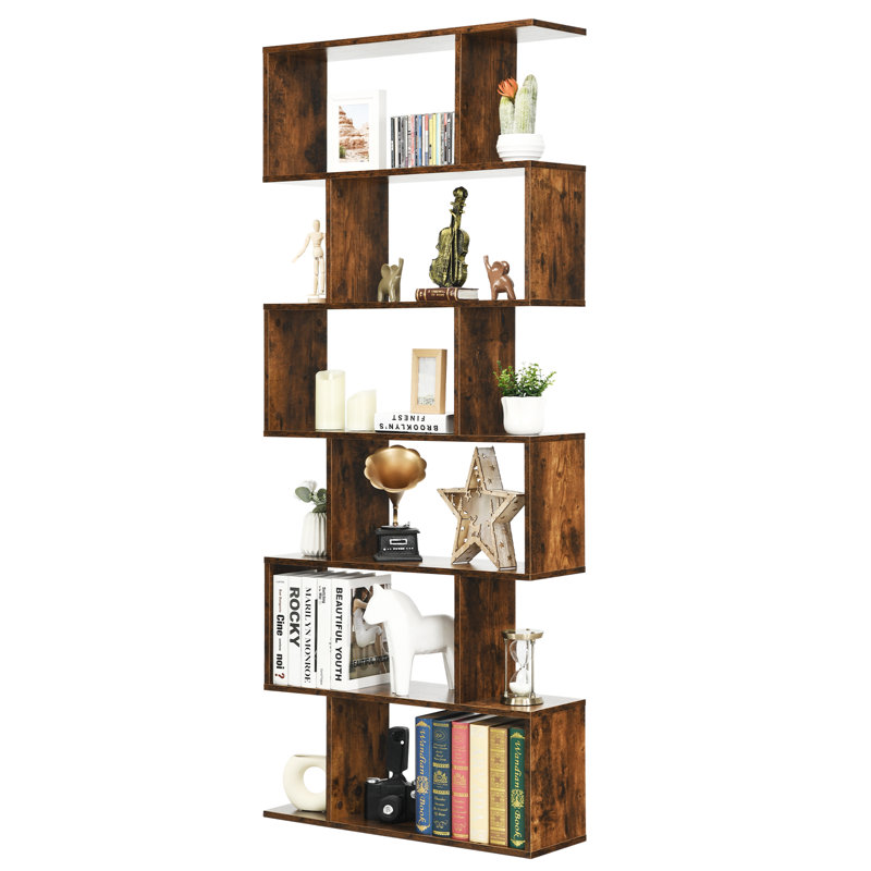 Nafeeza 192cm H x 80cm W Geometric Bookcase, Brown, (6 Shelves) 192cm H x 80cm W x 23cm D".