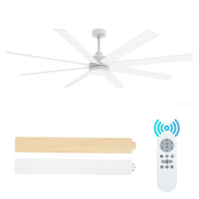 72 Inch Large Ceiling Fans with Lights and Remote, Indoor/Outdoor Black Modern Ceiling Fan for Kitchen Living Room Patio, 6 Speed Reversible Quiet DC Motor, 3 CCT, Dual Finish 8 Blades