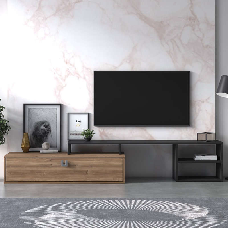 Optimo TV Stand Cabinet, Wooden TV Unit with 4 Shelves, 210 x 40 x 38 cm TV Table for TVs, Brown/Black