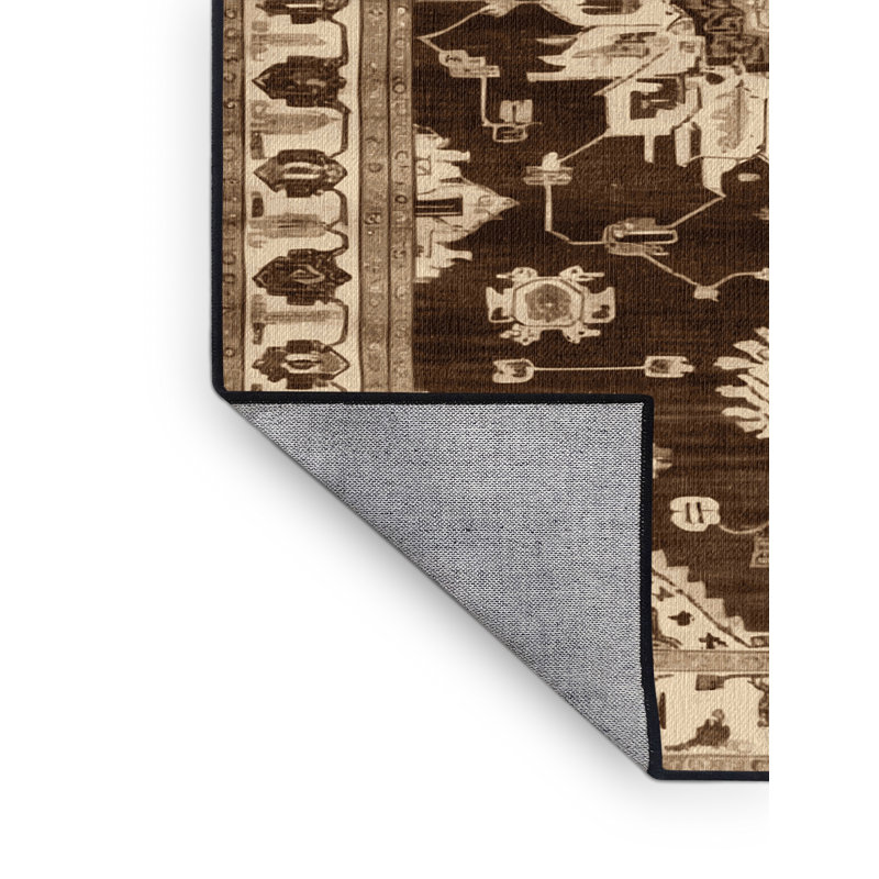 Machine Washable Overdyed Brown Area Rug, Square 5'