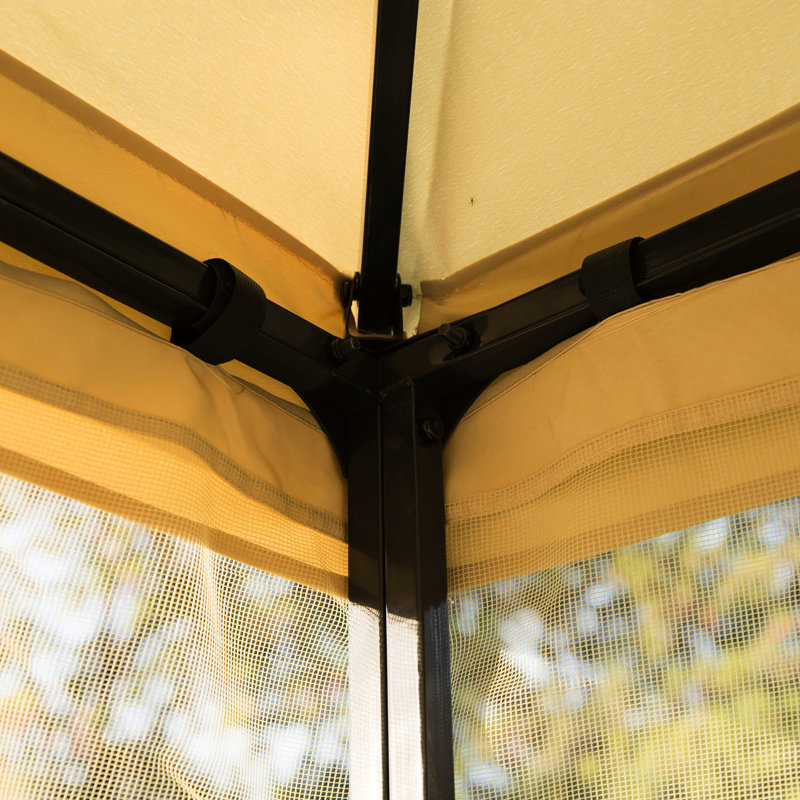 Pavillon de jardin à double auvent beige, convenant à diverses occasions extérieures avec toit et filet de protection