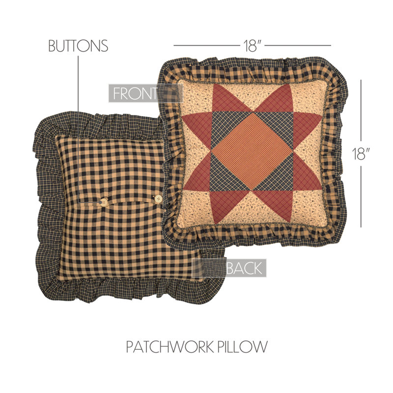 Maisie Patchwork Tan and Red Cotton Throw Pillow