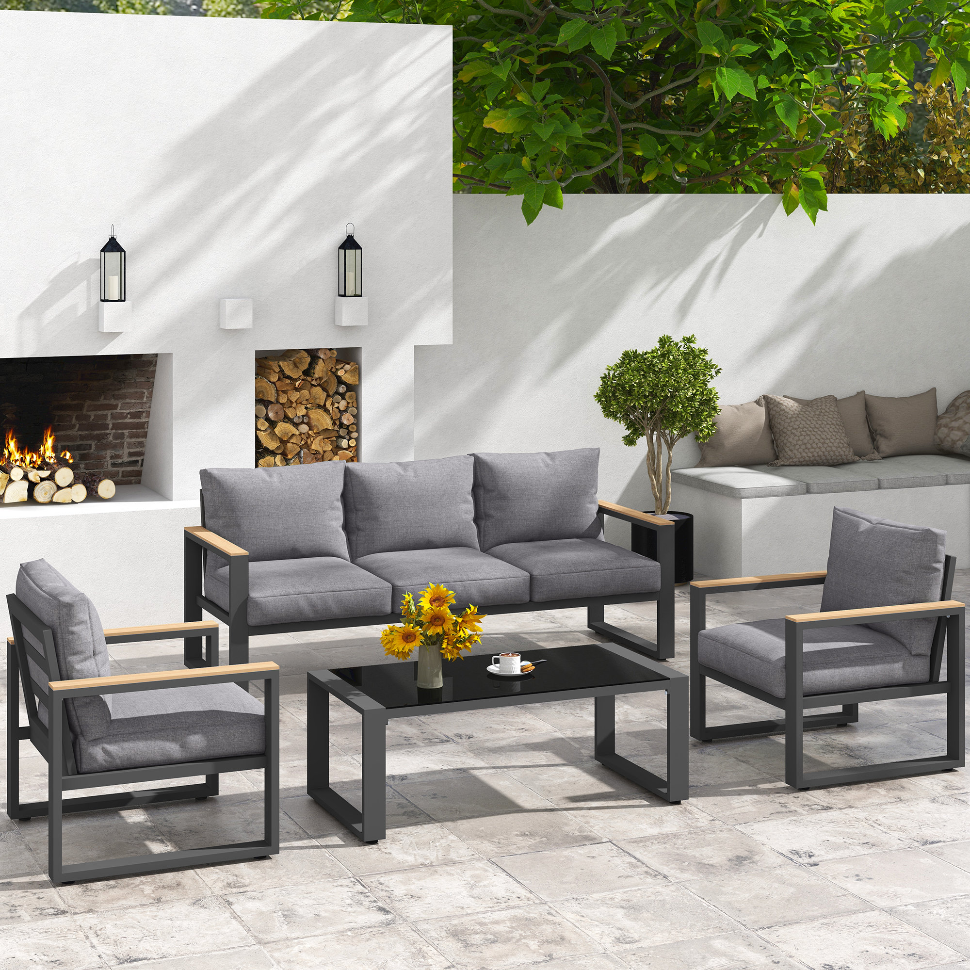 Brandtley Aluminum 5-Person Outdoor Sofa Seating Group With Cushions