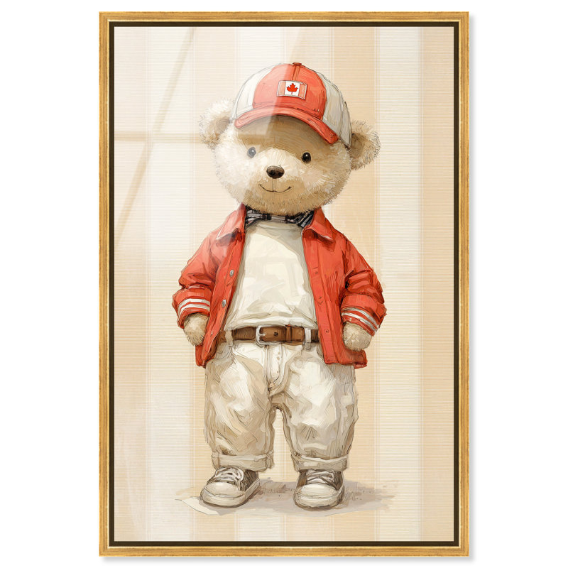 Ours en peluche feuille d'érable, décoration acrylique encadrée par Art Remedy, cadre doré, 20 x 30, H 31 po x l 21 po