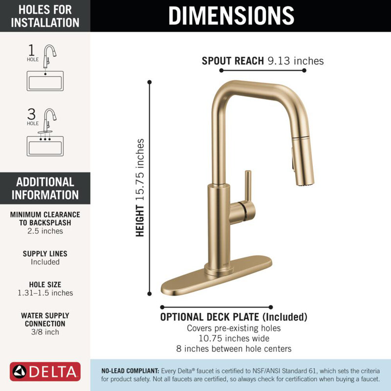 Nicoli Brushed Gold U-Spout Kitchen Faucet with Pull Down Sprayer, Modern Single Hole Kitchen Sink Faucet, Single Handle, Champagne Bronze