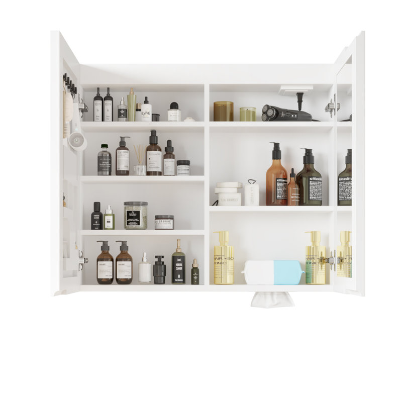 White Particleboard LED Mirror Cabinet With 2 USB