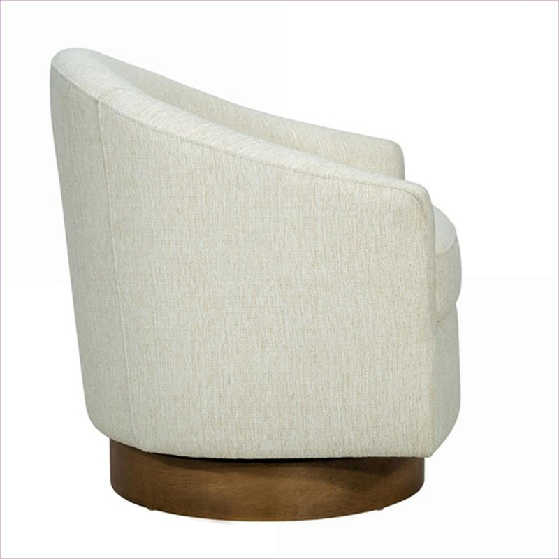 Fauteuil d'appoint pivotant crème avec base en bois massif, siège simple confortable pour adultes