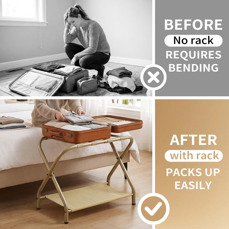 Luggage Rack for Guest Room, Pack of 2, with Storage Shelf