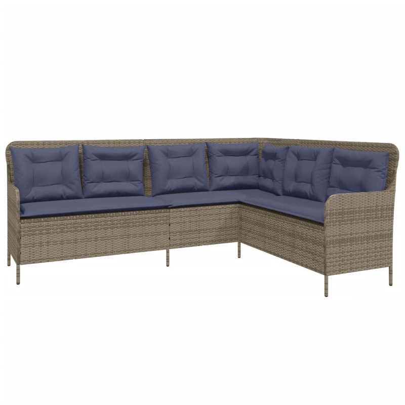 Ebern Designs Patio Sofa With Cushions L-Shaped Poly Rattan, Navy, Gray