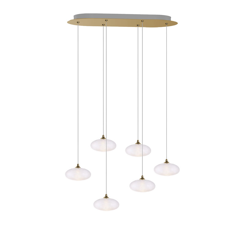 Luminaire suspendu géométrique à DEL 6 lumières Alvie, Laiton brossé