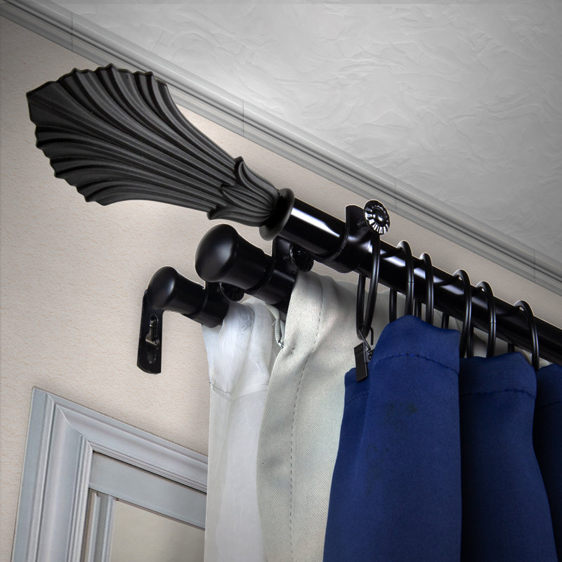 Abiodun Steel Adjustable 0.81'' Triple Curtain Rod, Black, 120" - 170"