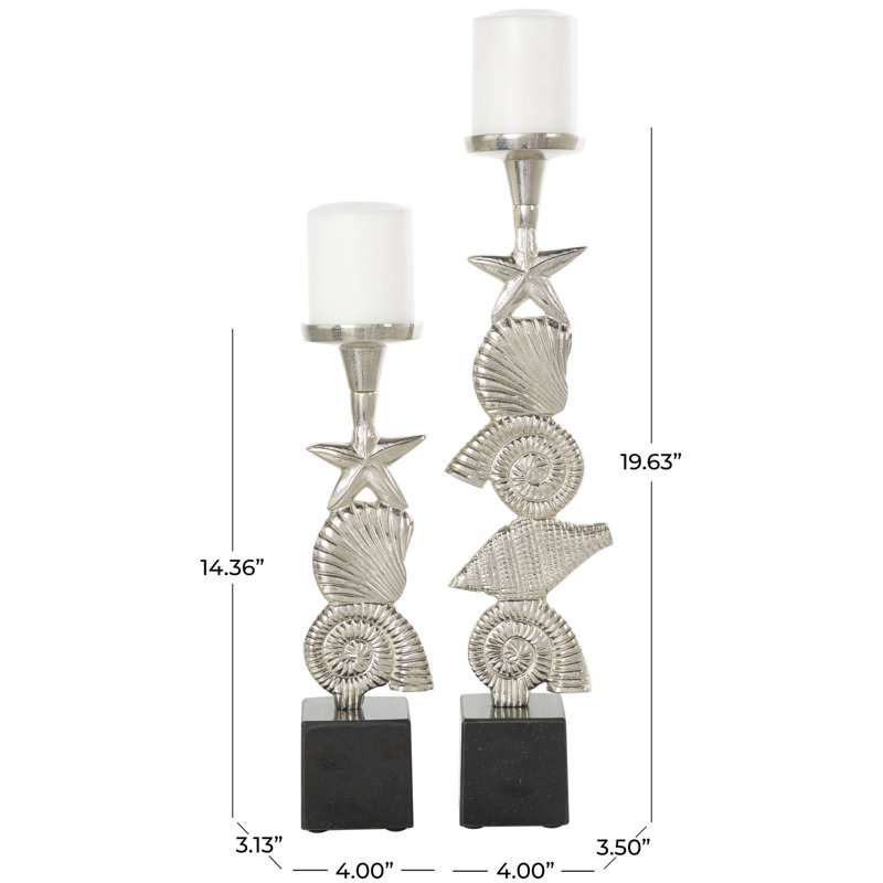 Ensemble de porte-bougie en aluminium avec base en marbre noir, Argent