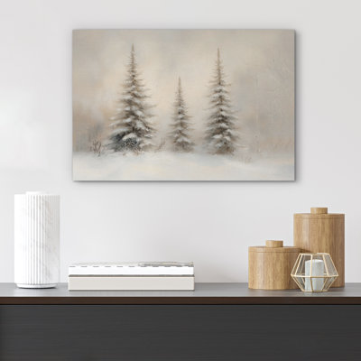 «Christmas Vintage Winter Landscape Pine Tree Holiday Neutral Decor», reproduction d'art sur toile encadrée