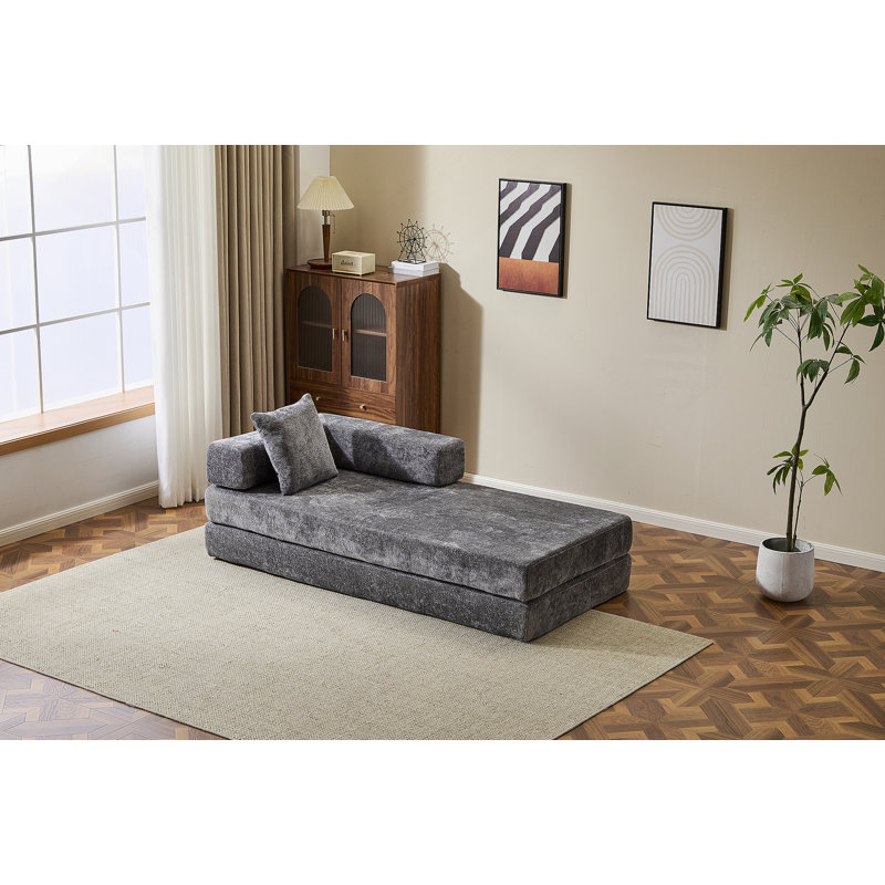 Canapé-lit convertible au sol avec coussin, support pour le dos et accoudoirs, canapé futon confortable pour le salon et la chambre à coucher, tissu chenille, conception peu encombrante