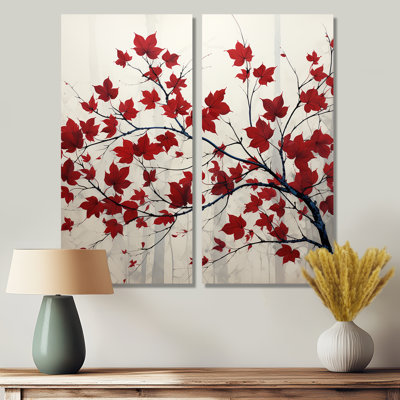 «Red Leaves Scarlet Simplicity - Floral Leaves», art mural