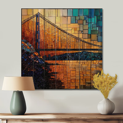 Golden Gate Bridge On Mosaic Horizon II - San Francisco Wood Wall Art On Natural Pine Wood