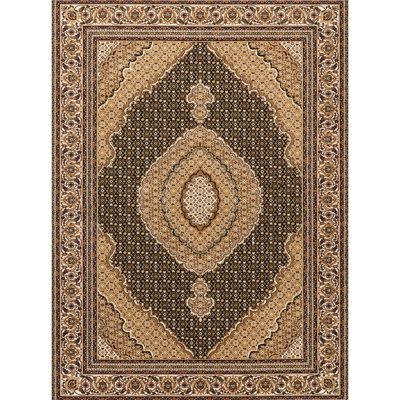 Tapis de style victorien classique de 61,96 lb, noir et tissé à la machine, polypropylène, envers en jute et motif de médaillon pour animaux de compagnie de 0,46 po Hauteur des poils, 100% adaptée aux salons des bureaux