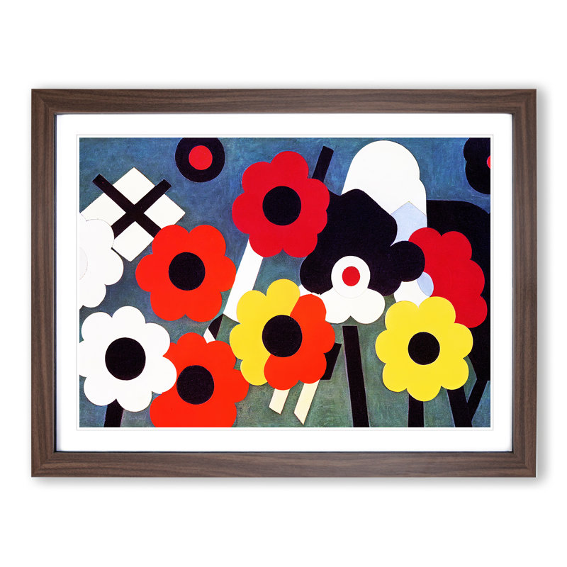 Electrifying Flower Market Abstract 1 Piece Single Picture Frame Painting, 34cm H x 46cm W x 2cm D, Walnut