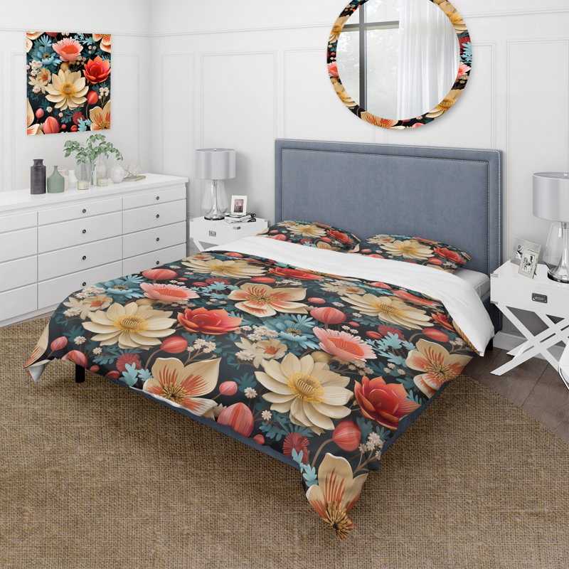 Ensemble de housse de couette à motif floral Coastal Dreams, Housse de couette simple + 1 taie décorative stan