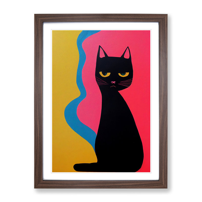 Cool Cat Abstract - Framed Print, 64cm H x 46cm W x 2cm D, Walnut