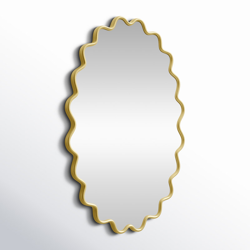 Modern Wavy Framed Oval Wall Mirror, Gold