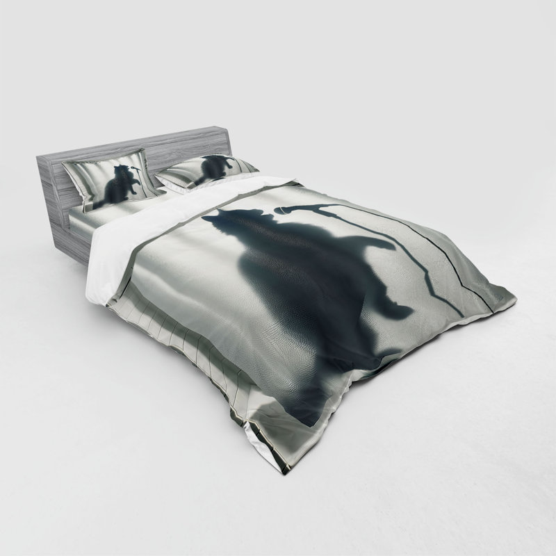 Ensemble de literie pour chat Ambesonne et bleu gris foncé et blanc cassé, Housse de couette grand + 3 pièces supplémentair
