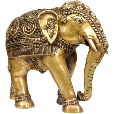 Éléphant en laiton fait à la main de 12 po avec sur-toile décorative - figurine d'animal indien Regal