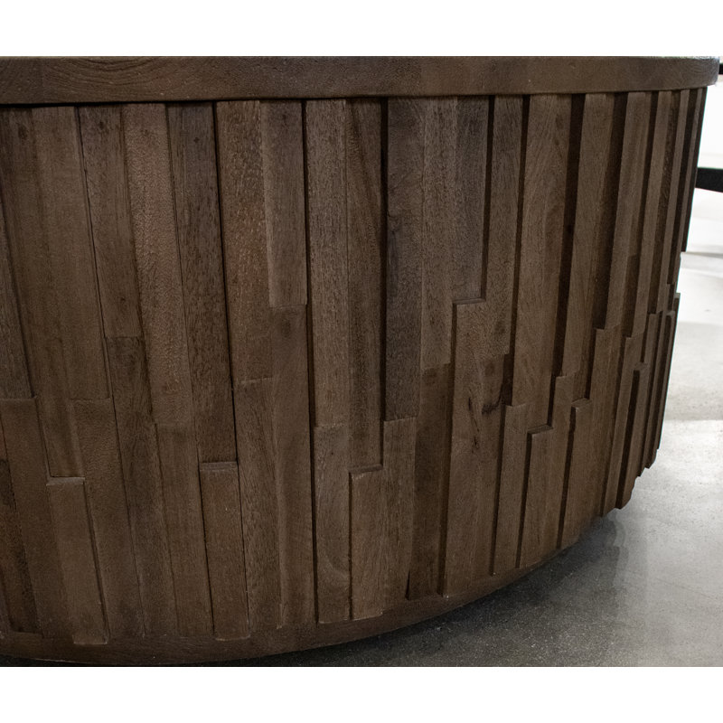 Dark Brown Solid Mango Wood Round Coffee Table with Hidden Storage