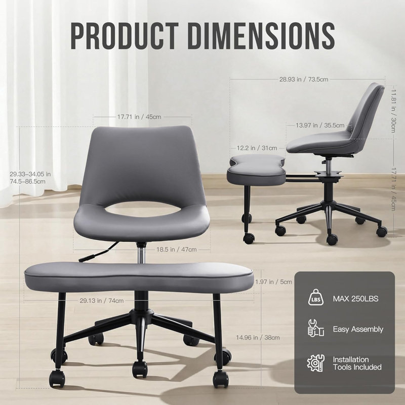 Ergonomic Cross Legged Office Chair with Wheels, 360° Swivel ADHD Chairs for Adults, Height Adjustable Seat for Meditation, Yoga - Wide Criss Cross Chair with Lumbar Support, Kneeling Chair