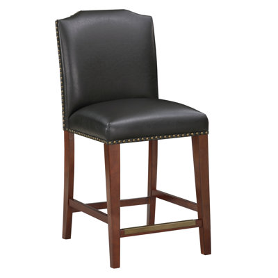 Brown Faux Leather Stool With Foam Filled Cushion And Elegance Dark Hand Upholstery