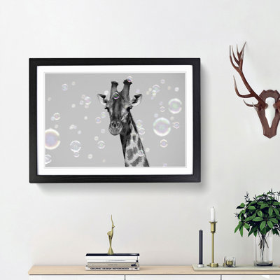 Giraffe Through the Bubbles - Picture Frame Graphic Art Print