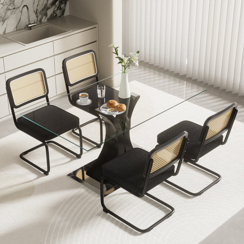 Ensemble de salle à manger rectangulaire, 5 pièces: table, 4 chaises, Noir, Noir