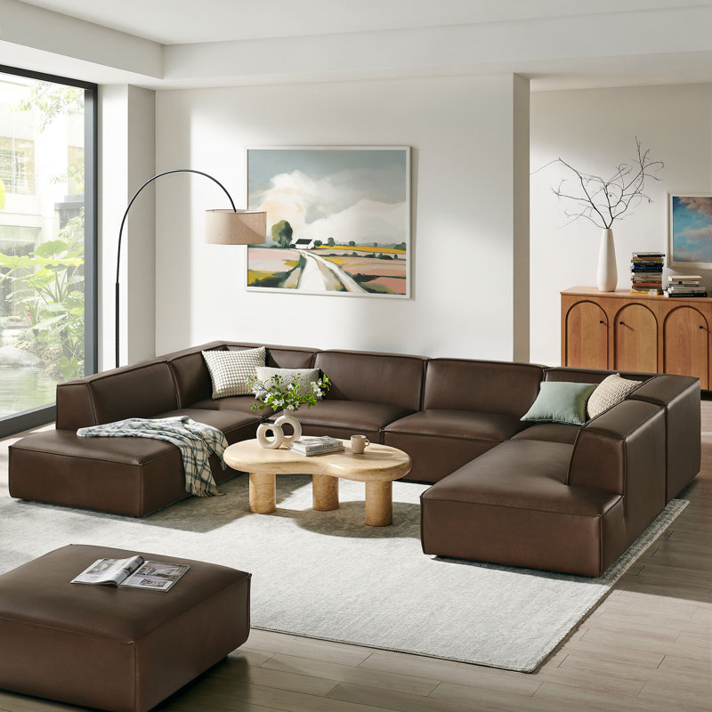 Canapé modulaire sans accoudoirs en forme de U en espresso 6 pièces Bange, Similicuir espresso