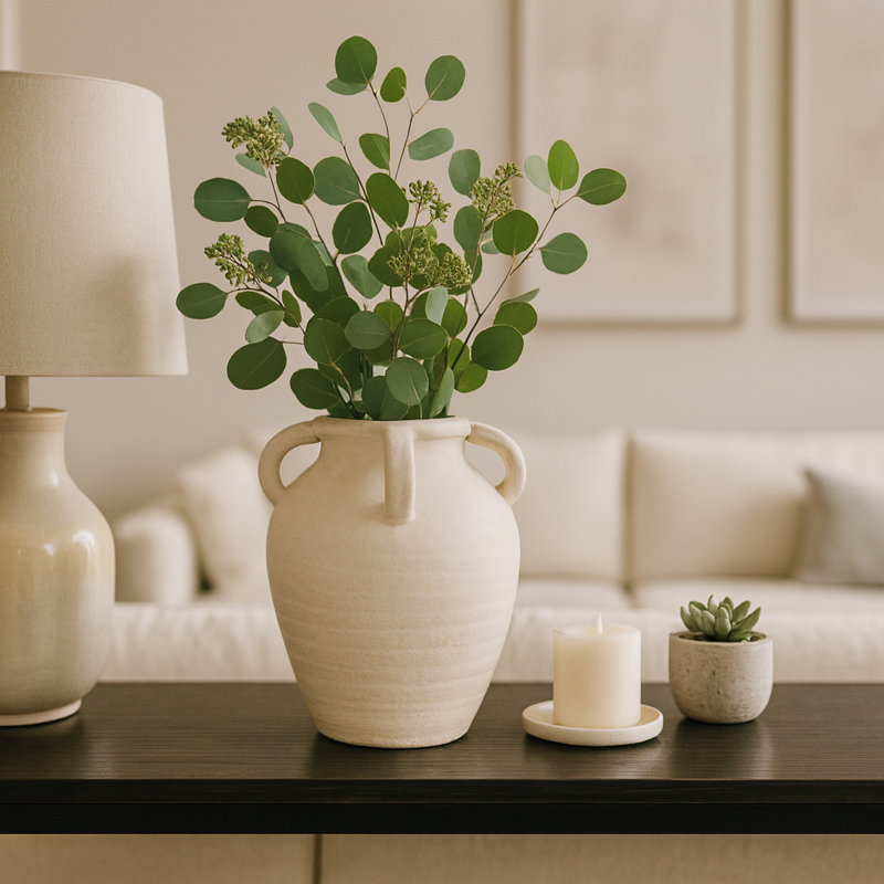 Handmade Ceramic / Porcelain Table Vase, 10" H x 9" W x 9" D, White