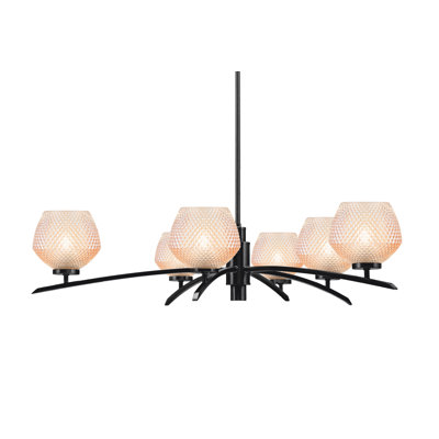 Kurve 6 Light Chandelier Shown In Matte Black Finish With 6" Amber Textured Glass