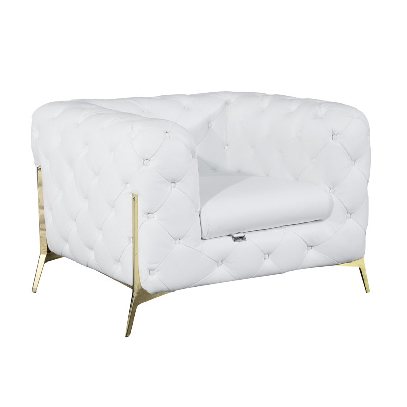 Chaise en cuir grainé Ehrika, Cuir véritable blanc