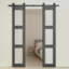 Porte de grange coulissante double en verre trempé givré 3-Lite avec poignée-110987398-110987397