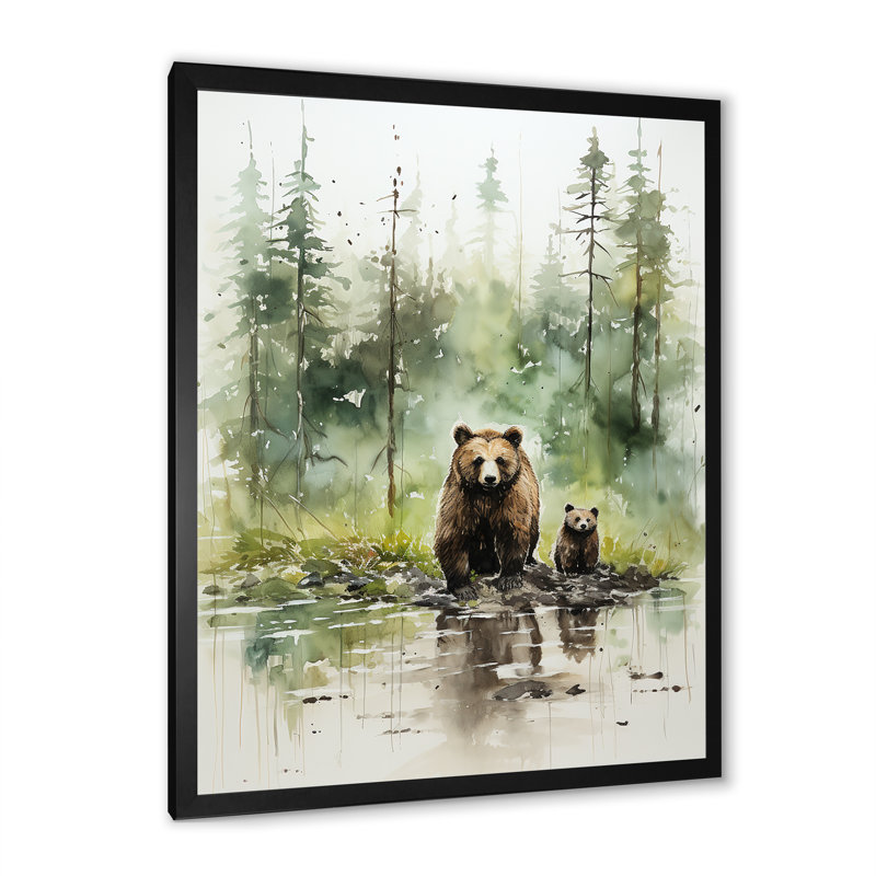 «Brown Grizzly Bear In Wilderness I», art mural, Cadre simple noir, H 20 po x l 12 po x P 1 po