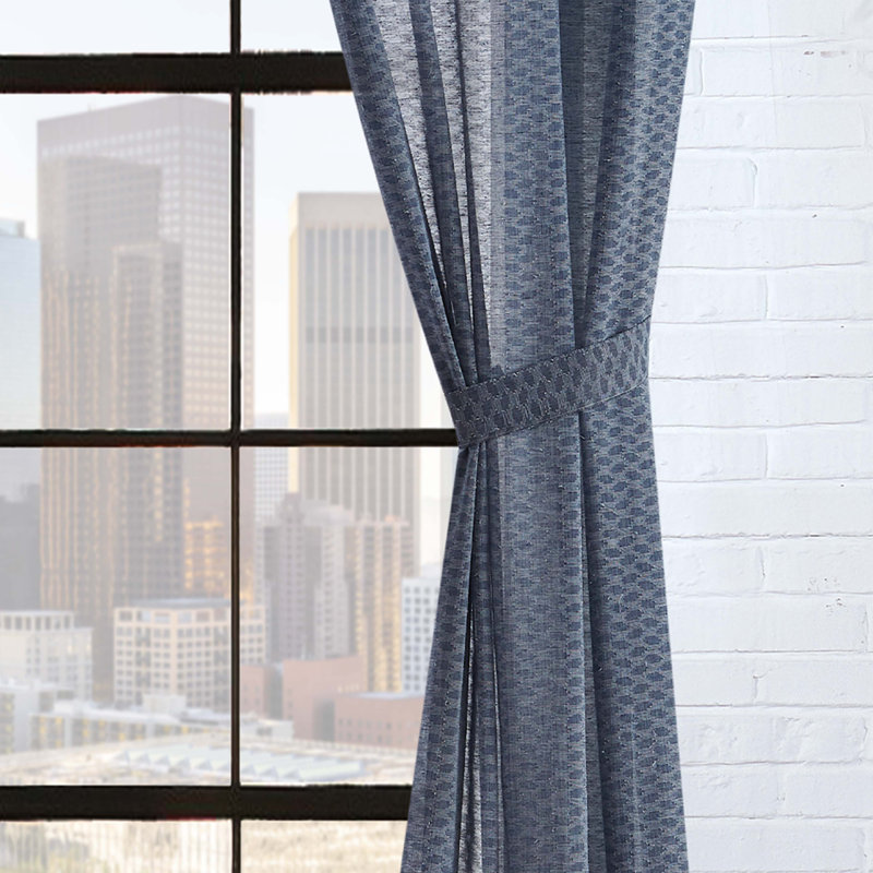 Paire de rideaux semi-transparents avec œillets Larkin, Bleu denim, L 38 po x L 84 po