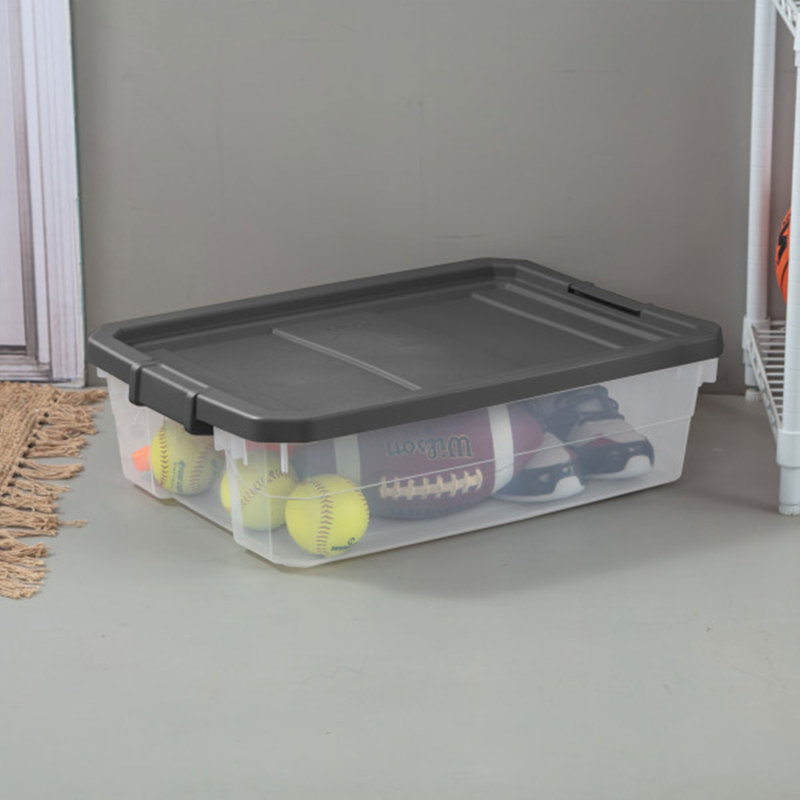 Contenants de rangement empilables en plastique transparent avec couvercle Sterilite, 40 pintes, Transparent / gris